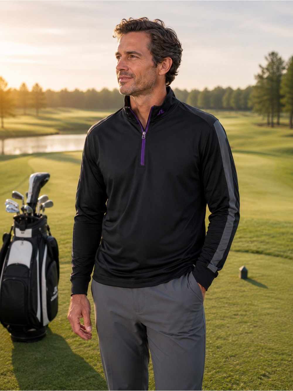 J.Lindeberg Men’s XXL Golf Quarter Zip Pullover Black Fieldsensor Performance